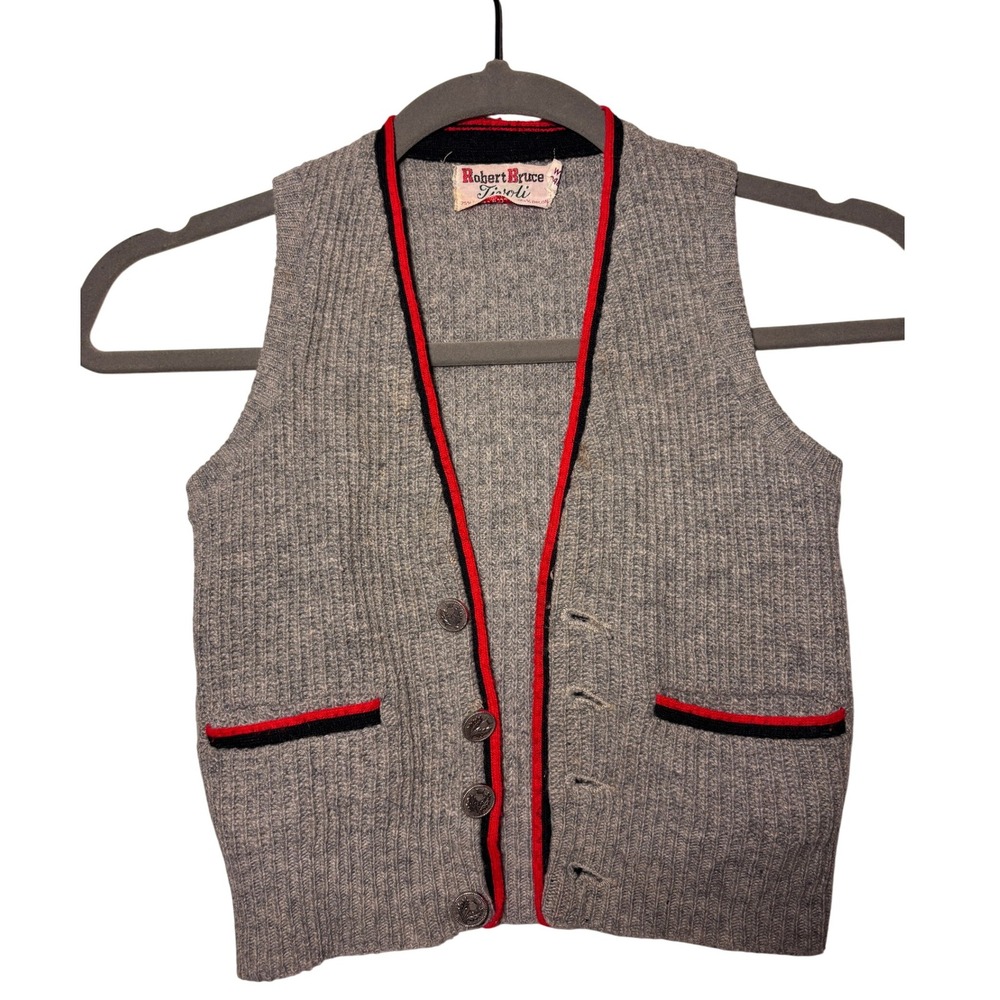 Vintage Robert Bruce Tivoli Gray Wool Blend Knit Vest